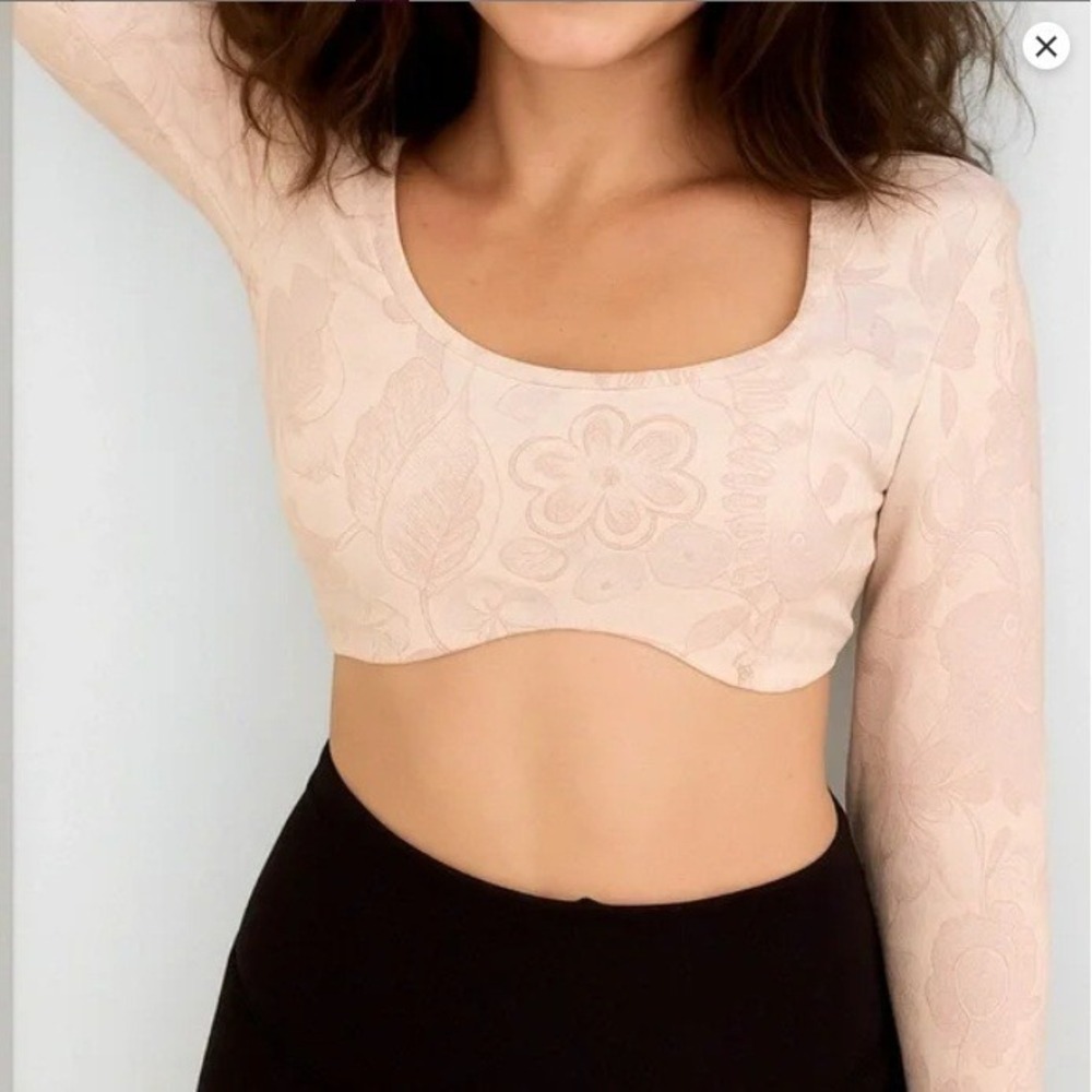 Offline By Aerie Floral Real Me Cropped Top Size Large Long Sleeve Athletic NWOT